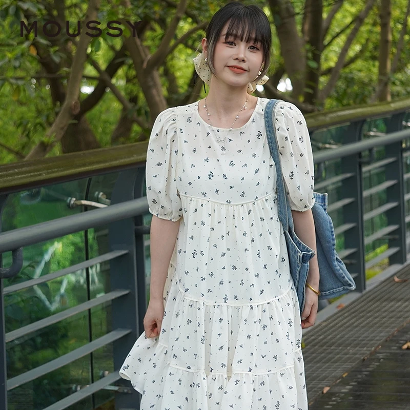 MOUSSY 2025夏季新品文艺风泡泡袖短款碎花连衣裙028ISA33-3931