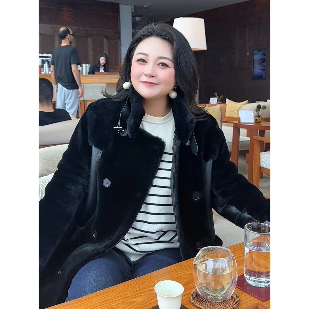【现货】MsShe大码女装冬装绵羊革皮草长款大衣J~B2311001