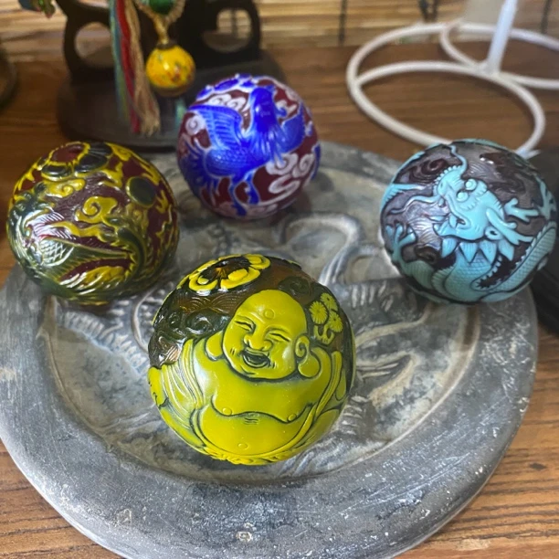 璃凰 淄博博山50mm三层套色工艺琉璃雕刻珠配珠文玩饰品