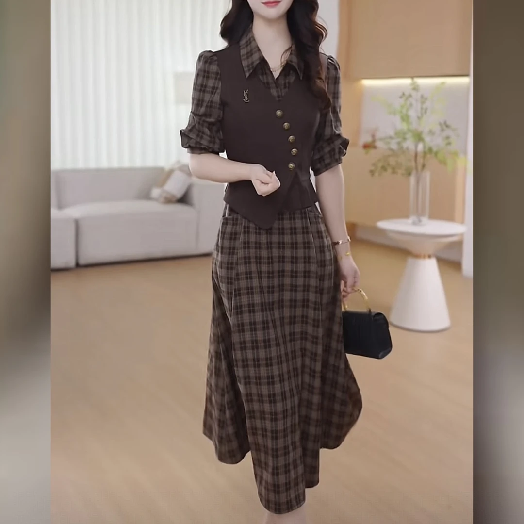 【假两件连衣裙】2025早秋时尚修身洋气宽松气质休闲显瘦减龄连衣裙