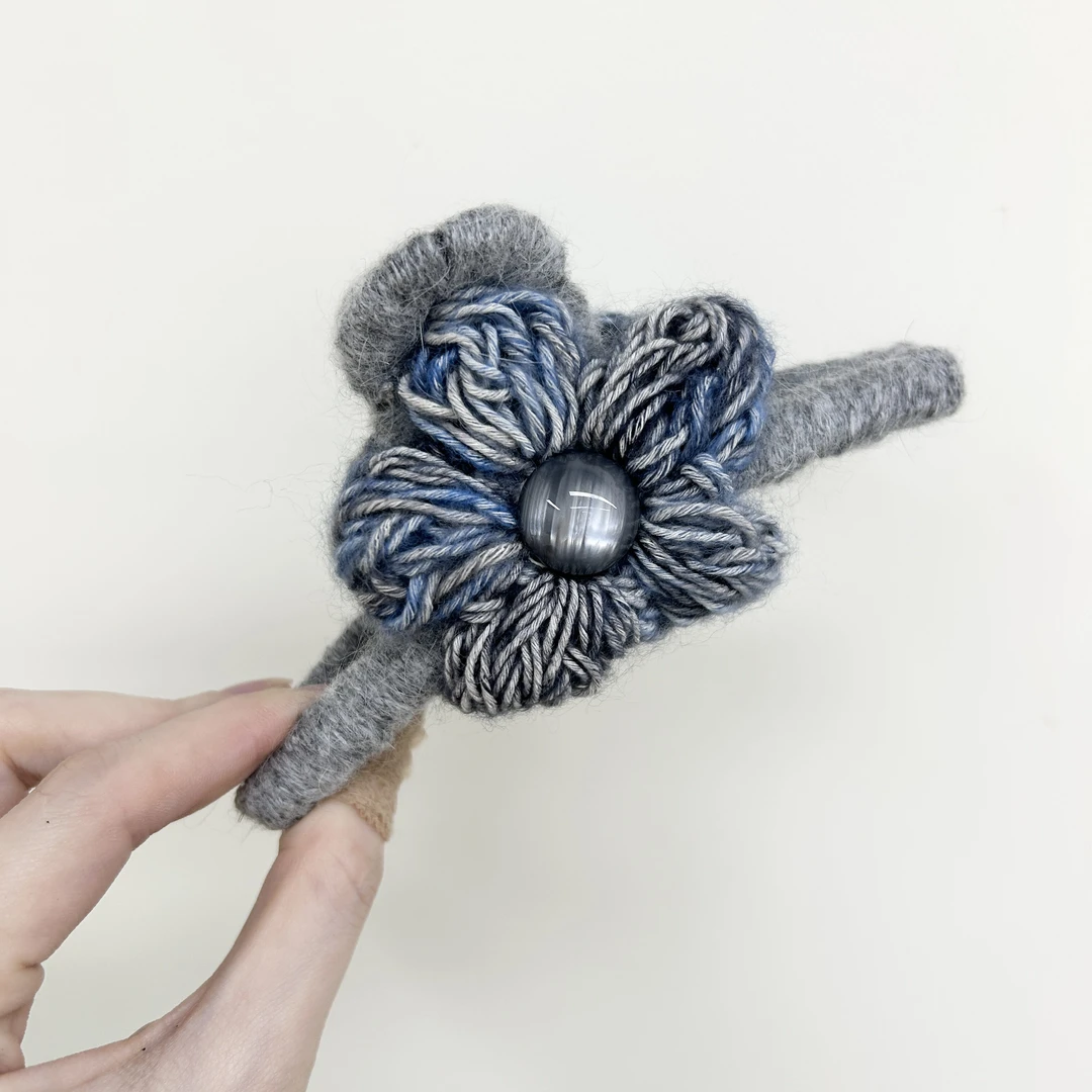 L186夕洛毛线花朵13cm抓夹日韩女少女风发夹气质法式白色清新百搭