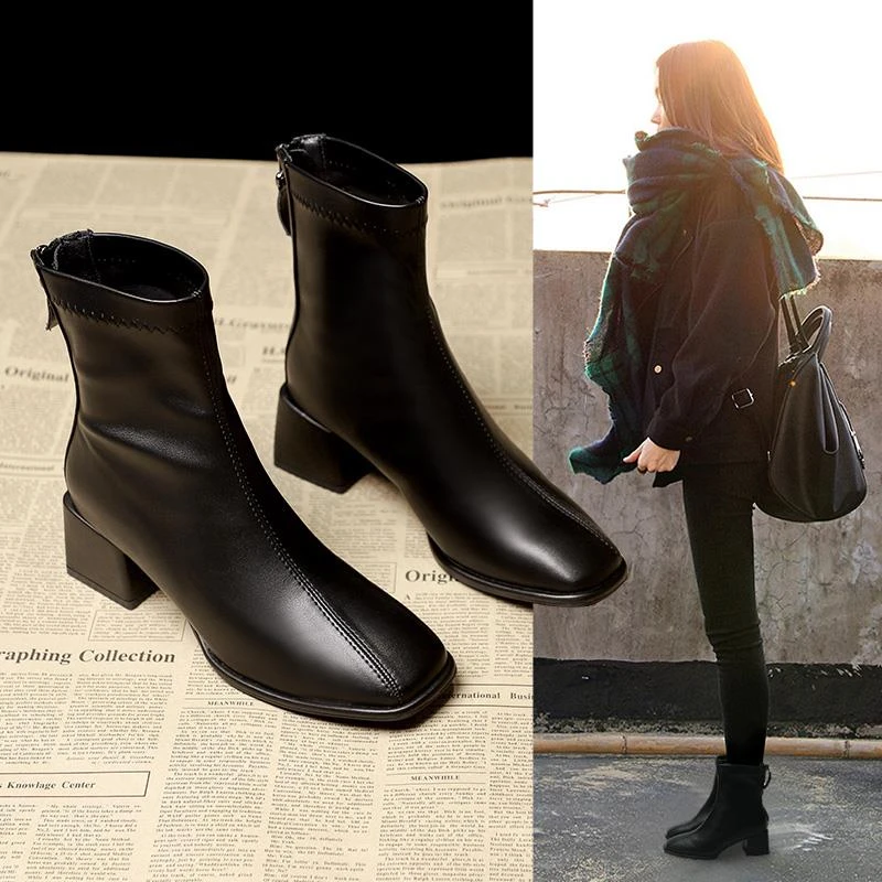 【香港轻奢Sakurano&樱央】马丁靴女英伦风2525秋冬单靴粗跟切尔西