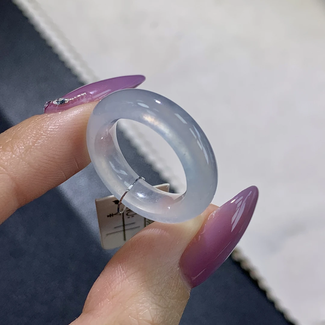 纯天然缅甸翡翠A货 11号圈口 高冰玻白冰翡翠指环戒圈