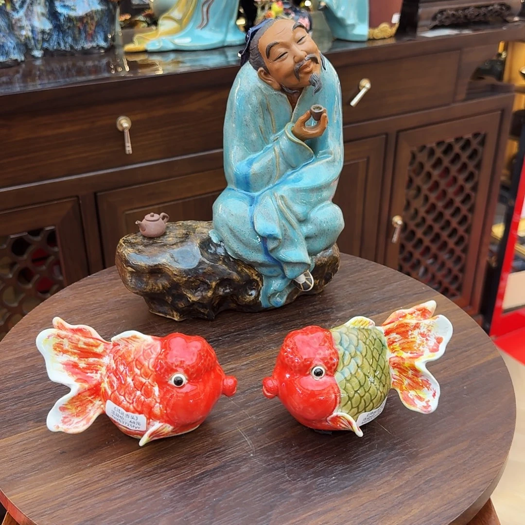 陶瓷一对金鱼小号