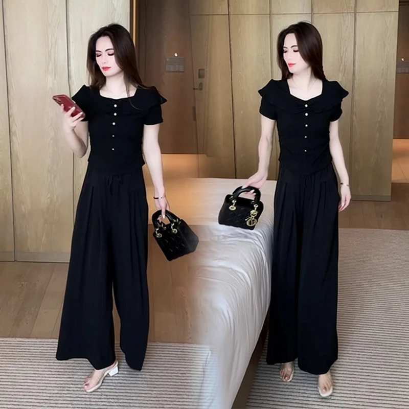 夏季显瘦T恤小众设计感方领短袖洋气质时尚小个子短上衣高腰休闲