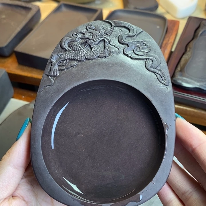 一片红5寸龙纹中小楷实用砚台可研磨可储墨