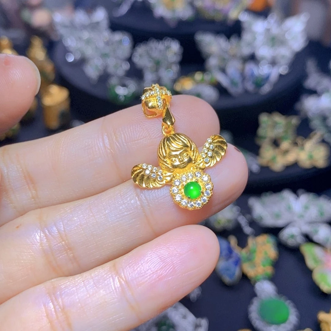 翡翠银S925镶嵌吊坠(不含链)天然资源