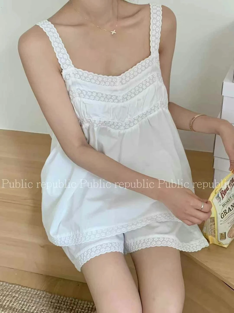 吊带短裤 夏季薄款V领 睡衣套装 法式家居服
