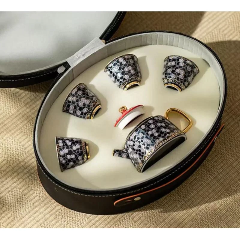 【闪购链接】掐丝冰梅望川壶旅行套装—71（黑彩）