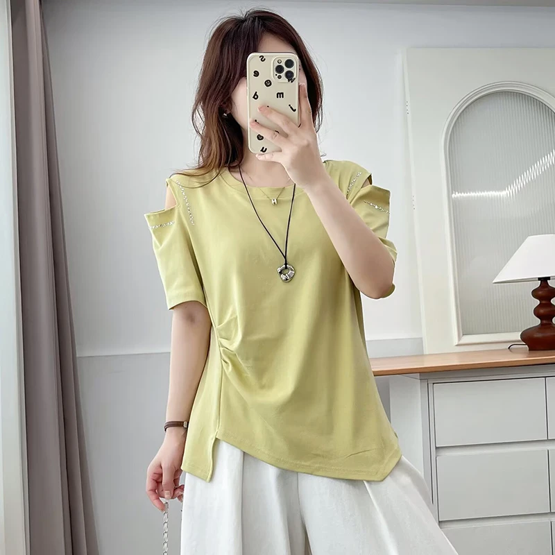 大码女装夏季新款时尚短袖T恤女宽松显瘦百搭胖mm洋气减龄上衣潮