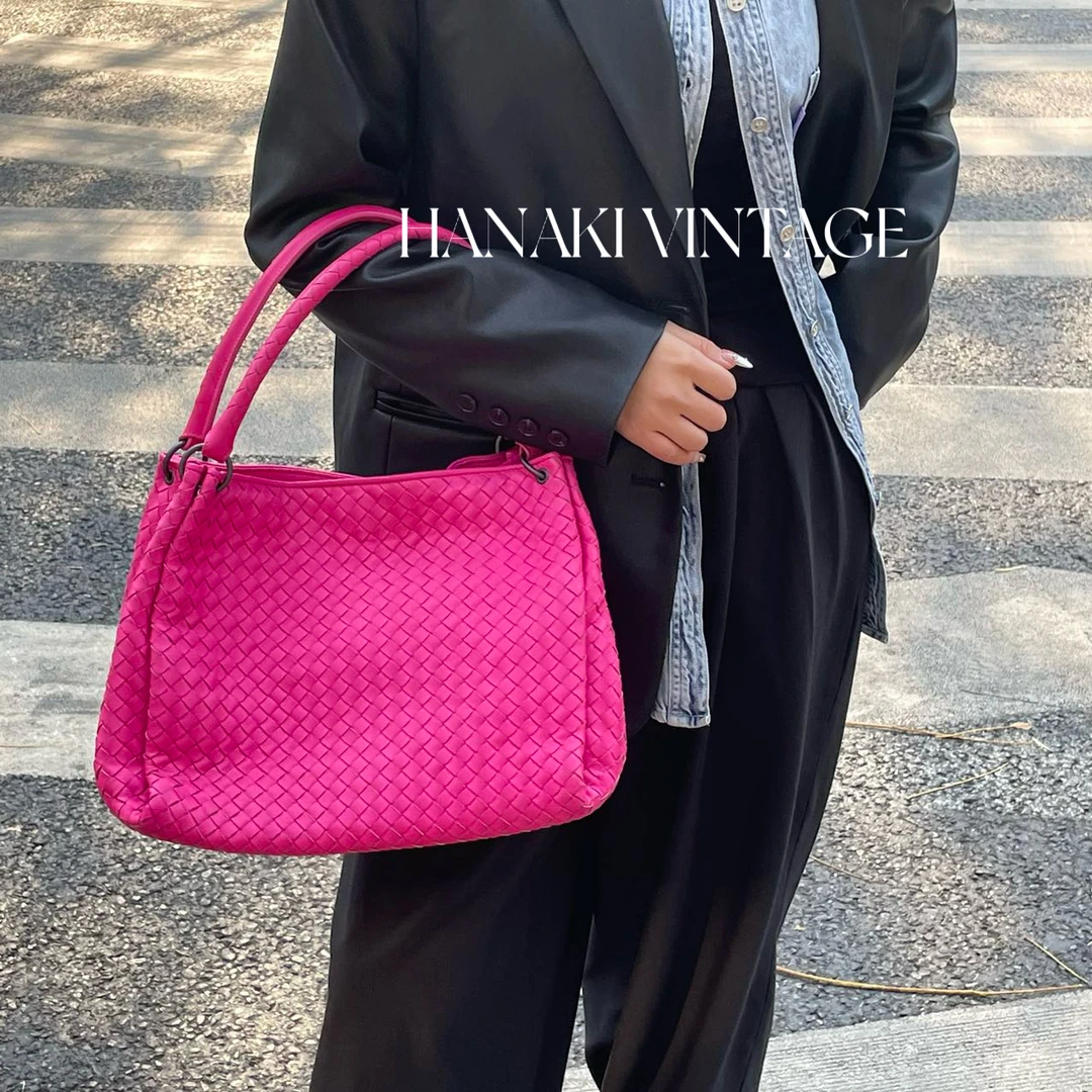 95新 BOTTEGA VENETA/葆蝶家 花绮中古/BV玫粉色单肩包