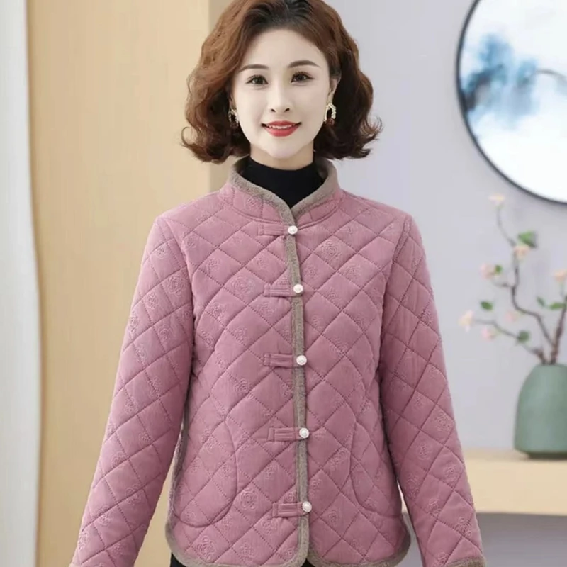 （运费补贴）2024新款冬季唐装新中式加绒加厚保暖妈妈装外套女洋