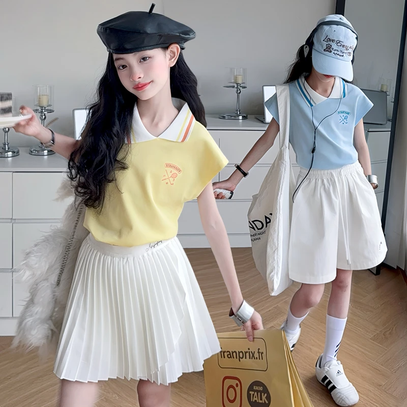 女童套装夏装2025新款女大童POLO衫运动两件套儿童初中生夏天衣服