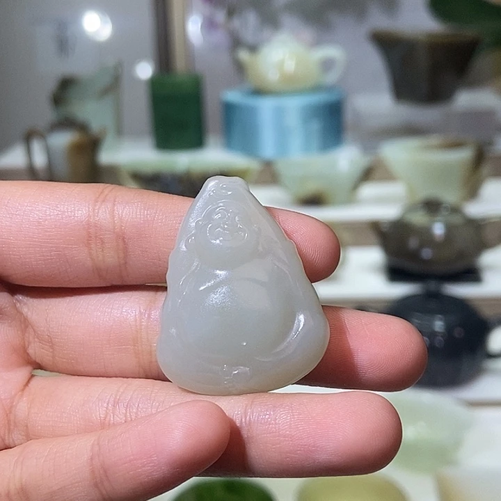 和田玉未镶嵌挂件白玉弥勒佛