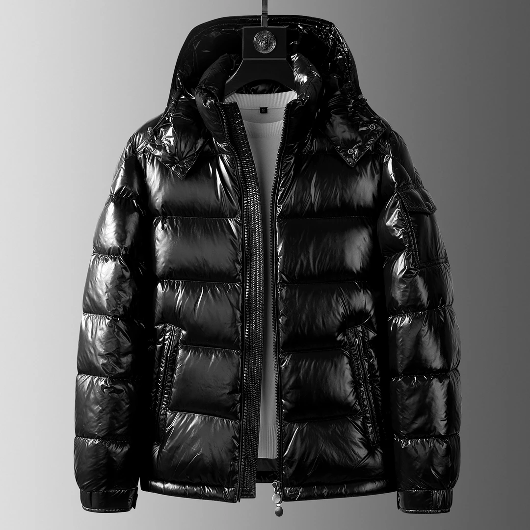 高端时尚商务休闲亮面冬季羽绒服男士连帽加厚保暖潮牌百搭外套男
