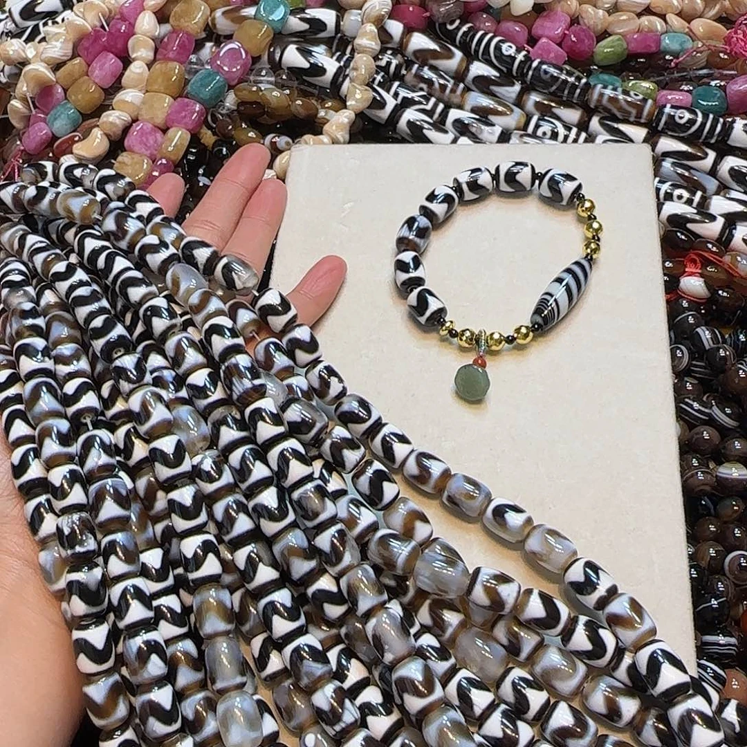 玛瑙/玉髓合金珠宝半成品玛瑙天珠牙牙大孔一条10✖️14mm