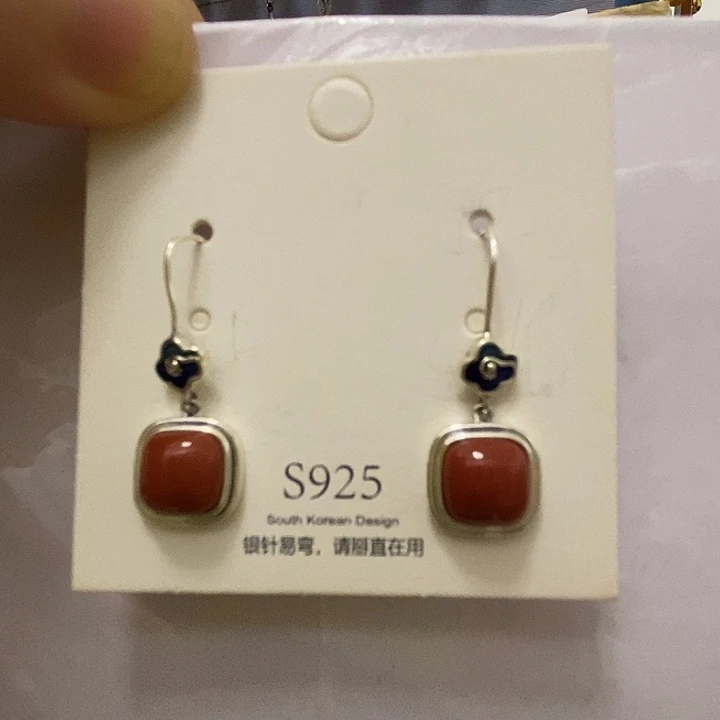 银S925镶嵌南红玛瑙耳饰南红