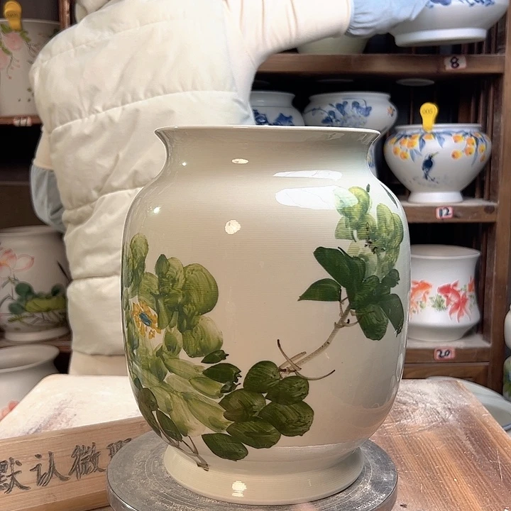 陶冬瓜高27绿绿牡丹陶瓷