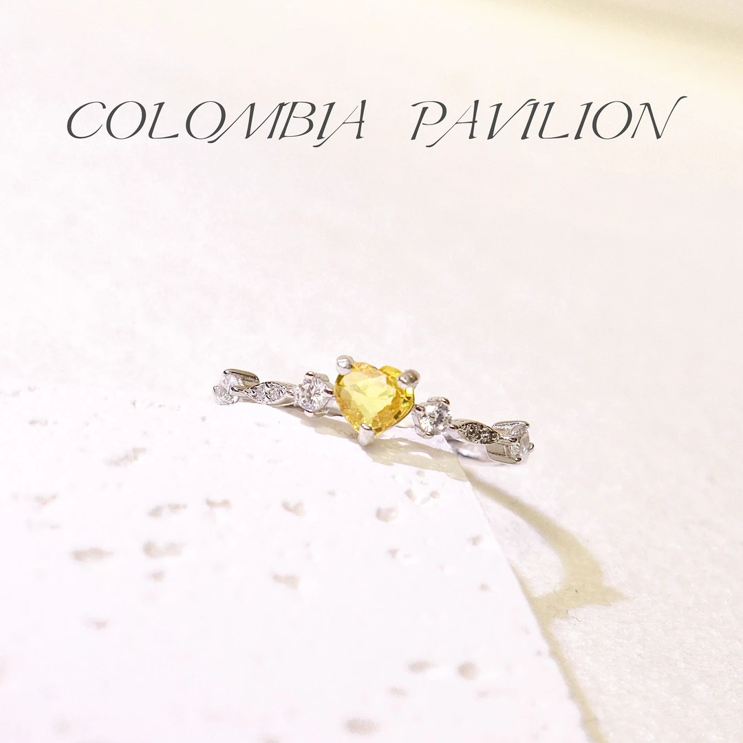 5110-S925银-天然黄色蓝宝石戒指（开口戒）-爱心