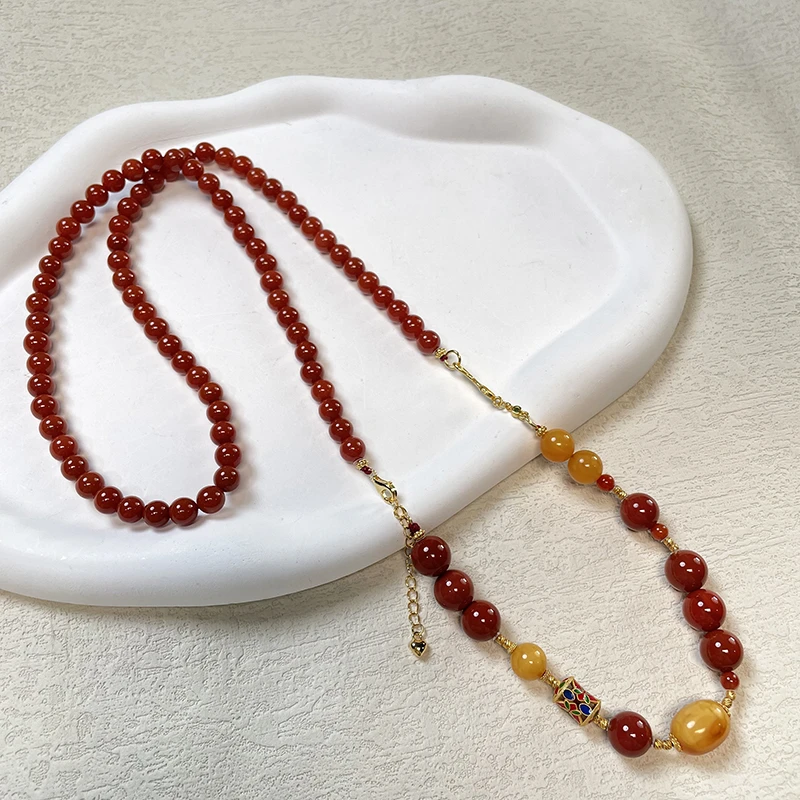 珠联帮川料南红玛瑙0.6+0.9项链女士颈链吊坠**