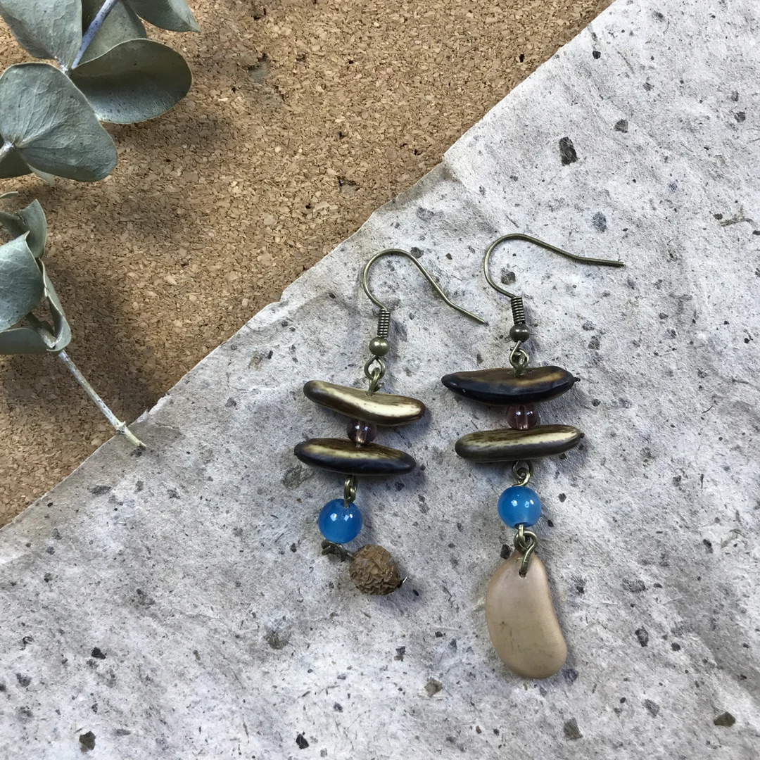 合金木质耳饰 青囊听风092银杏果 纯手工制作耳环