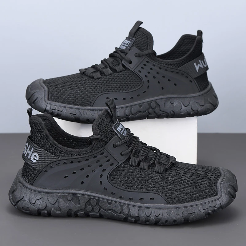 2025春夏季新款轻便舒适平底飞织男鞋一脚蹬懒人休闲鞋防滑透气鞋