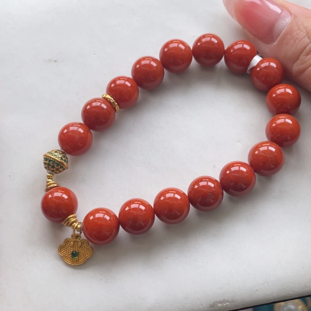 南红玛瑙银S925镶嵌川料南红满肉dly单圈10+mm