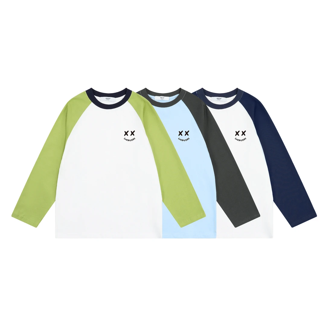 吉米妈女男童笑脸插肩袖T恤儿童中大童休闲长袖打底衫G916C664