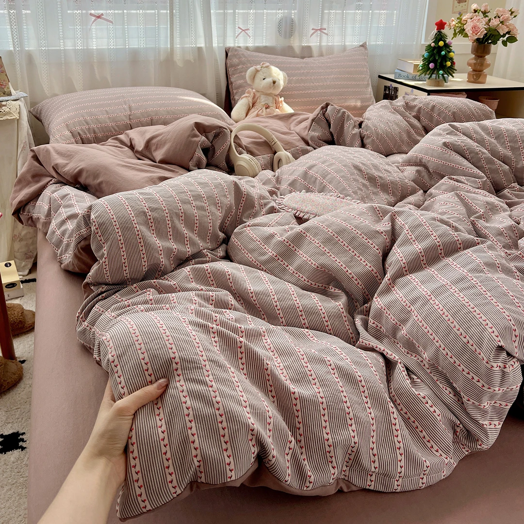 水洗棉色织提花四件套柔软亲肤被罩四件套床单床笠款宿舍三件套