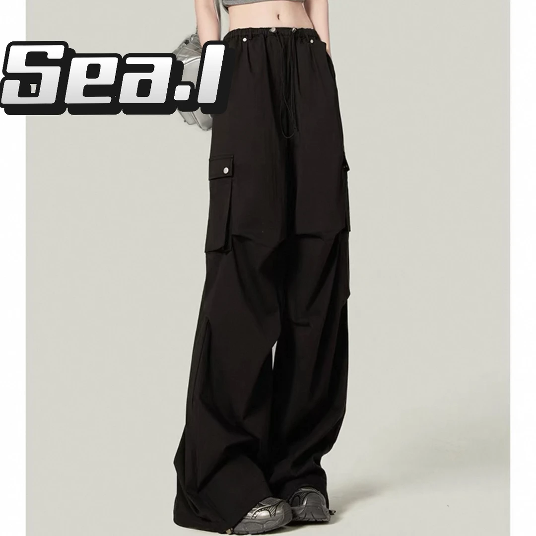 SEA.1 自然复兴 工装休闲裤女高街雅痞束脚裤高腰阔腿拖地裤子