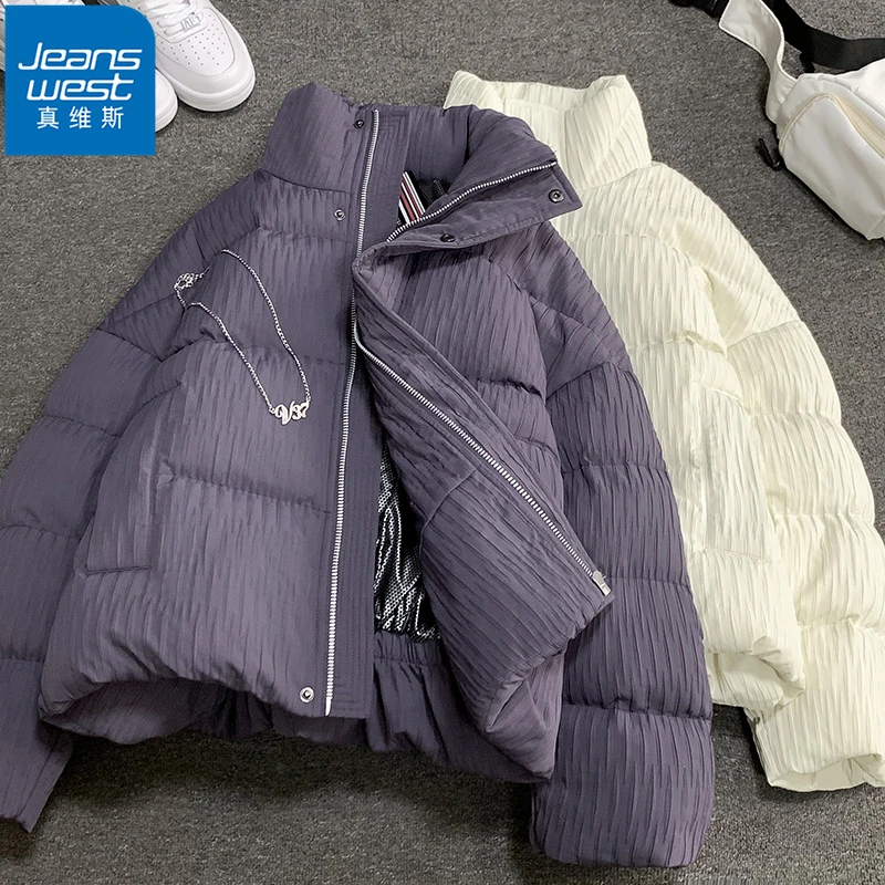 Jeanswest/真维斯情侣款加厚棉衣冬季御寒宽松百搭休闲立领棉服