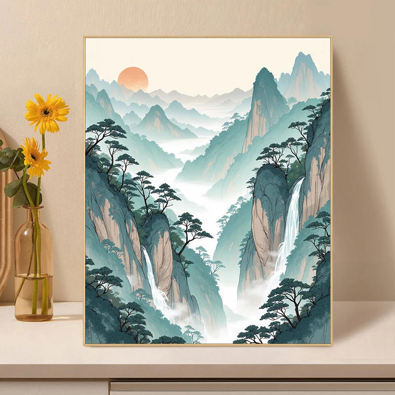 山水风景diy填色数字油彩画填充手绘油彩风景花卉数字油画