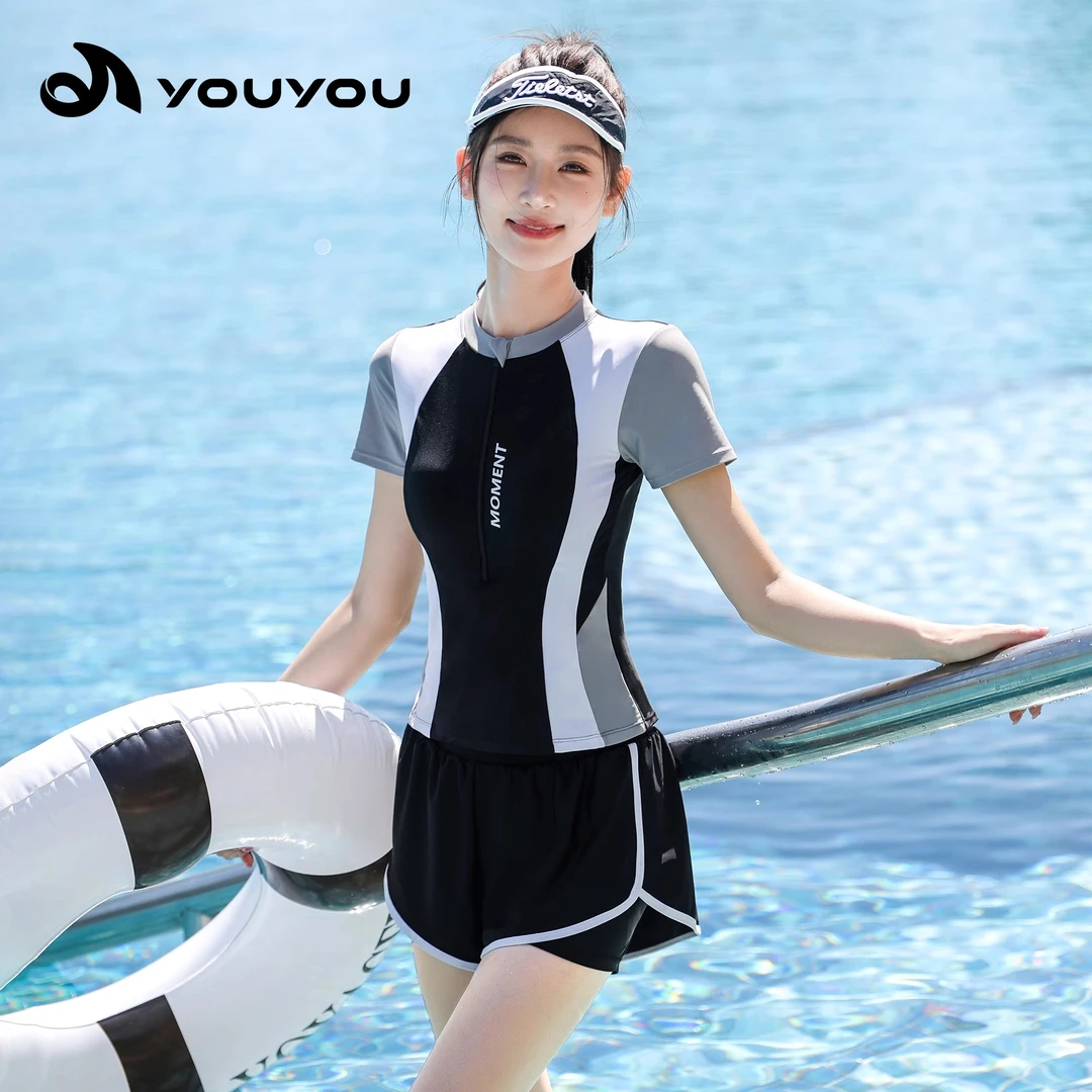 15040泳衣女温泉新款保守显瘦女士女生女款分体游泳衣游泳泳装