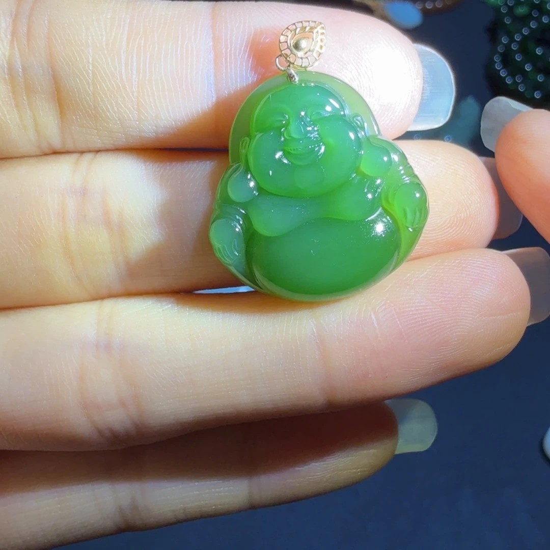 和田玉18K金镶嵌吊坠(不含链)