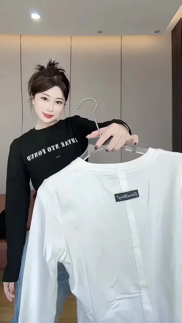 2025冬季新款字母印花拼接后背贴布打底衫T恤女时尚洋气百搭上衣