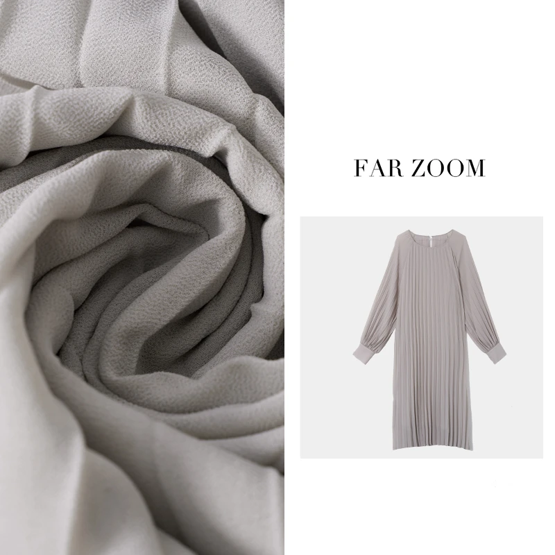 FAR ZOOM  压褶收口圆领长款连衣裙