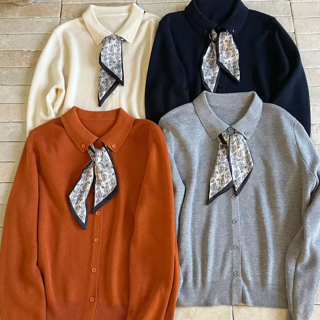 长袖秋季薄款翻领女针织毛针织衫时尚轻奢女装设计