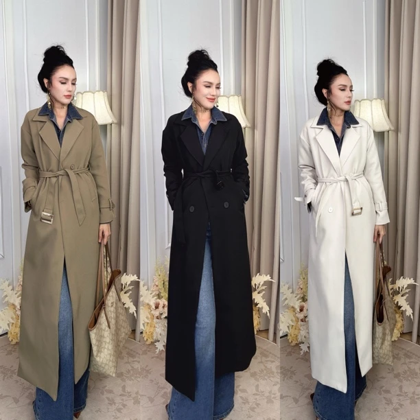 ADLA长度128左右新款风衣西装领长款风衣外套高级感显气质5535