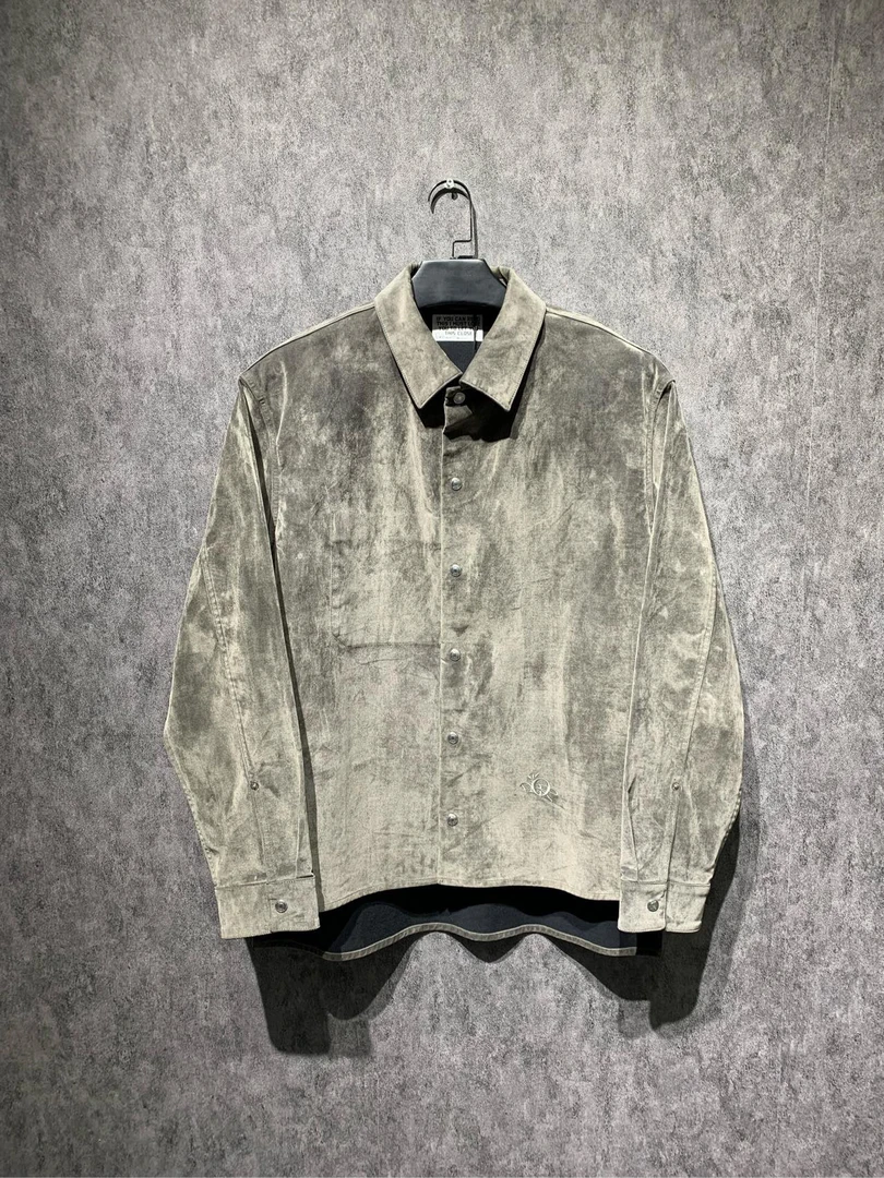 99新  【Dior】TS 联名款 灰色植绒刺绣logo衬衫/52码 /Y10421802