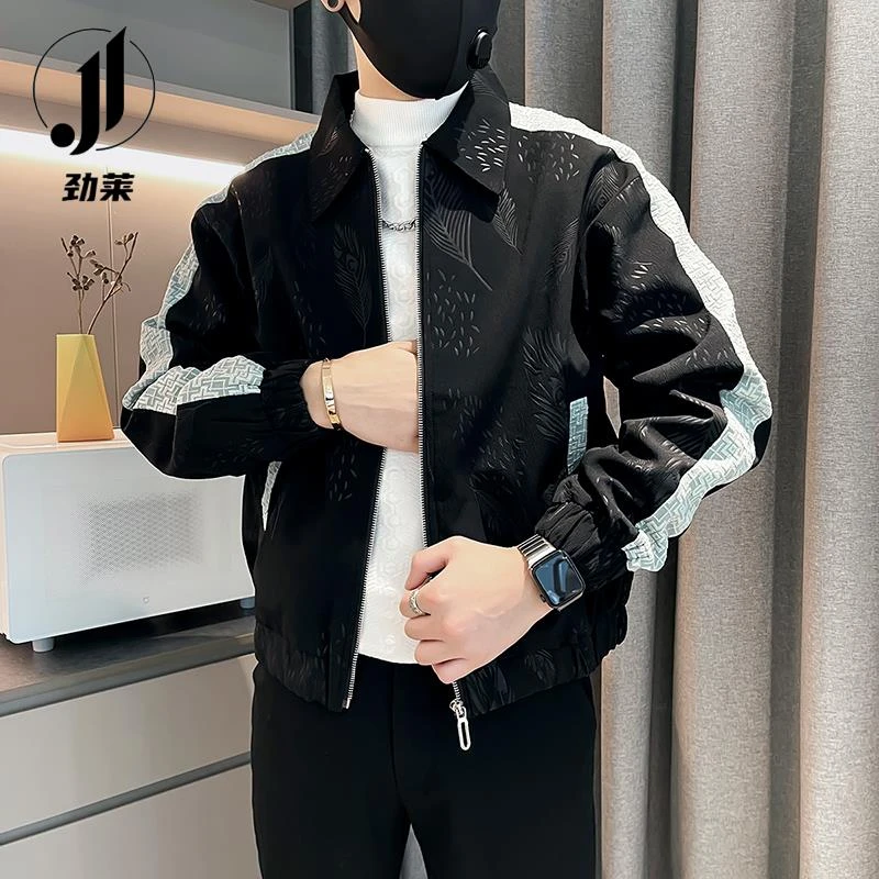 劲莱潮牌痞帅外套男春秋款潮流休闲撞色夹克上衣2025新款秋冬男款