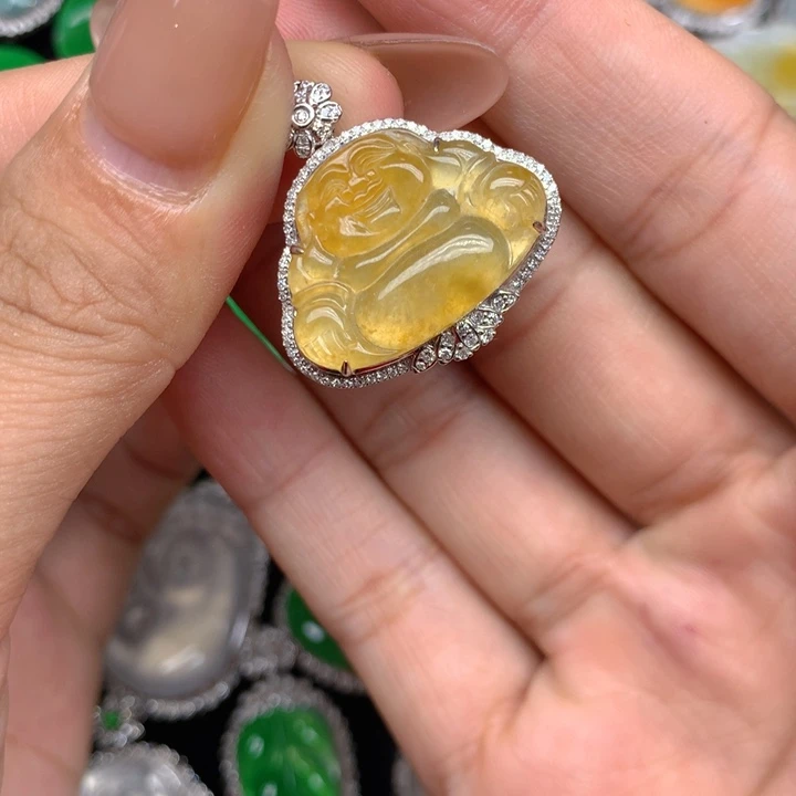 翡翠18K金镶嵌吊坠(不含链)