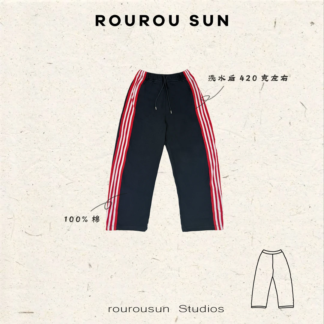 28919冬款女装百搭复古三道杠撞色显瘦阔腿休闲长裤