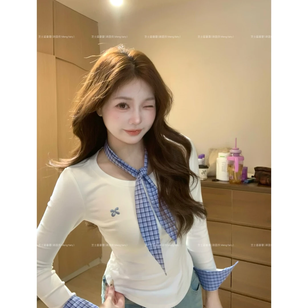 清清萌面侠芝士【极繁美学】出游服装女蓝格碰撞上衣3990流光风