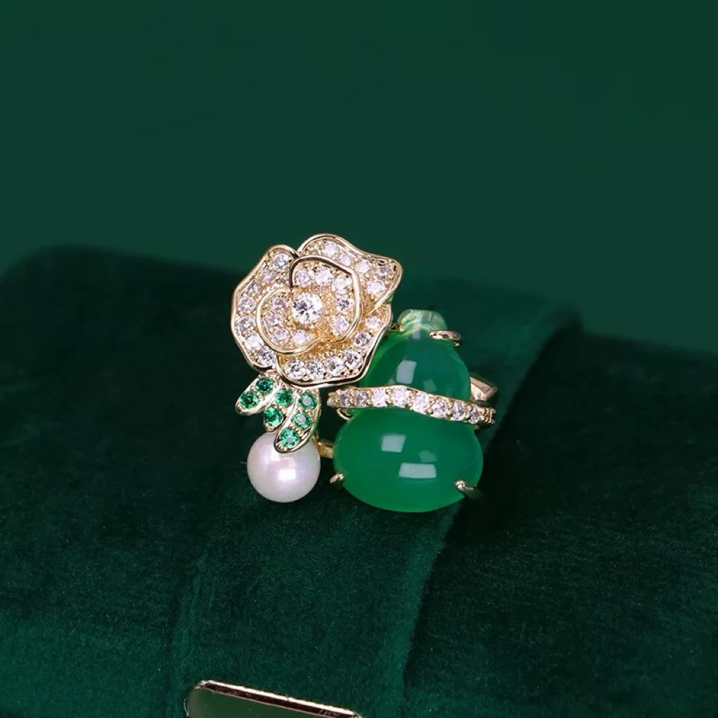 铜合金胸针 古雅气质百搭迷你玫瑰绿葫芦胸针5803