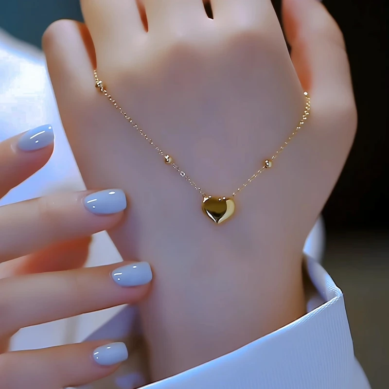 钛钢项链 气质实心爱心新款女不掉色时尚轻奢小众设计锁骨链