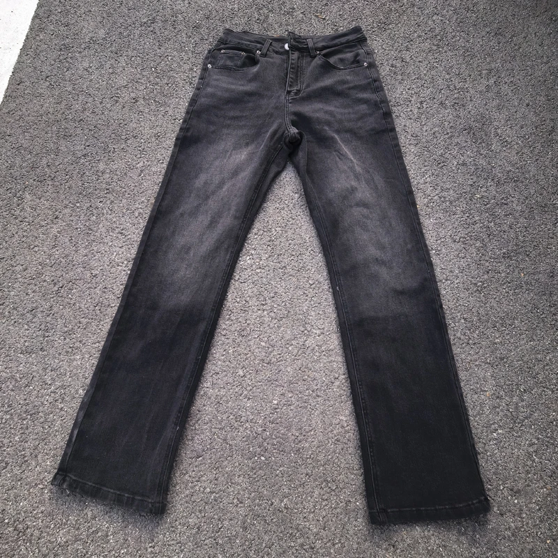春秋春夏复古水洗做旧猫须牛仔裤弹力黑色男士韩版高腰时尚宽松裤