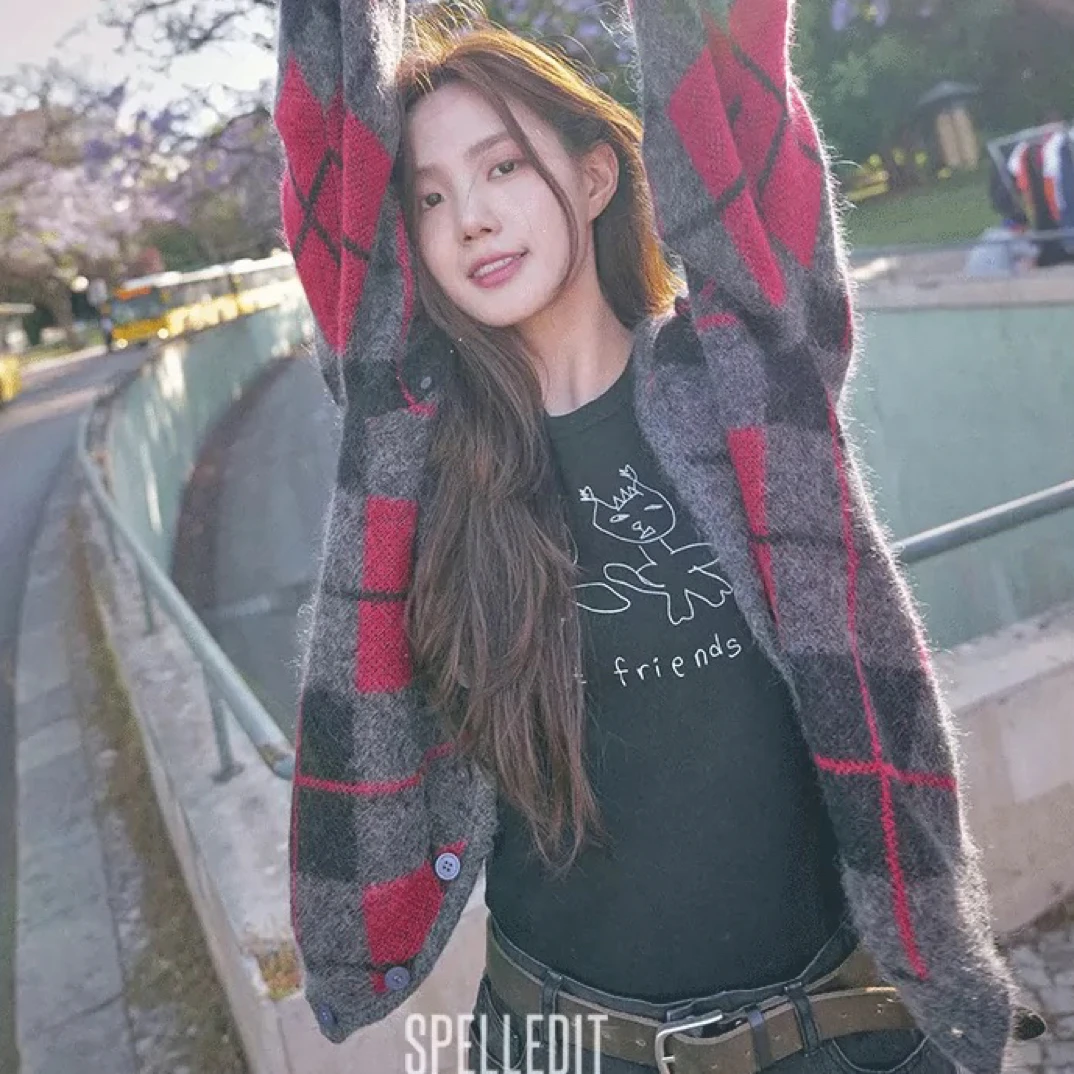 SP2025秋季新品复古菱形开衫休闲宽松外搭叠穿毛针织衫女（原单）