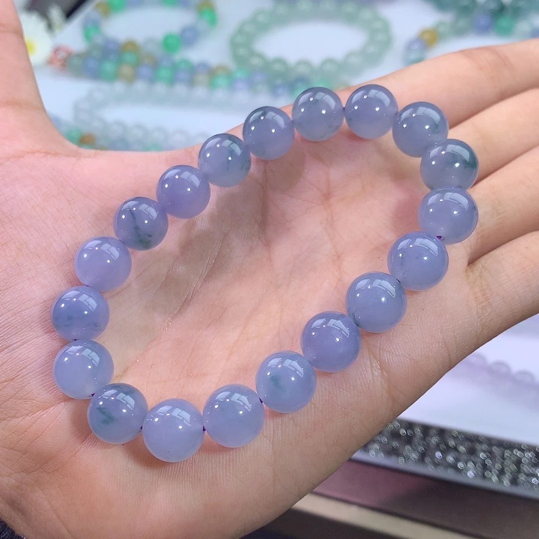 翡翠未镶嵌手链紫罗兰飘花手串