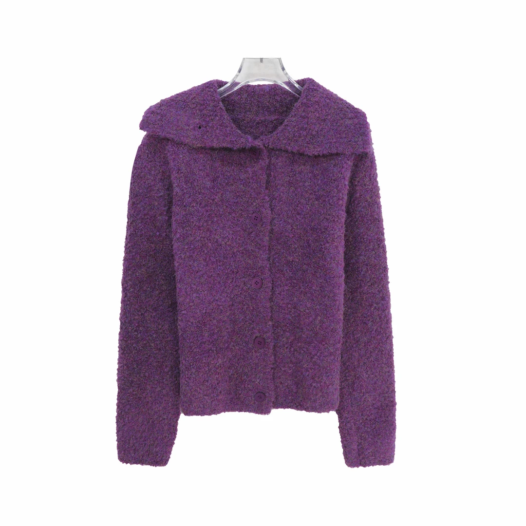 S法式气质软糯大翻领毛茸茸针织开衫X27892