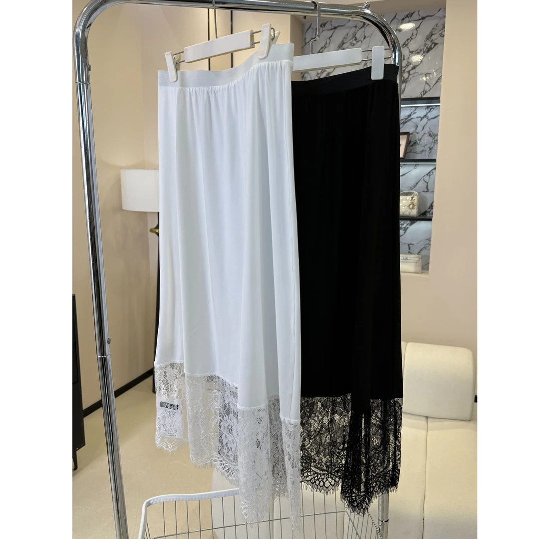 【苹果现货清清】XYD71563百搭纯色超薄半身裙蕾丝拼接大码半身裙